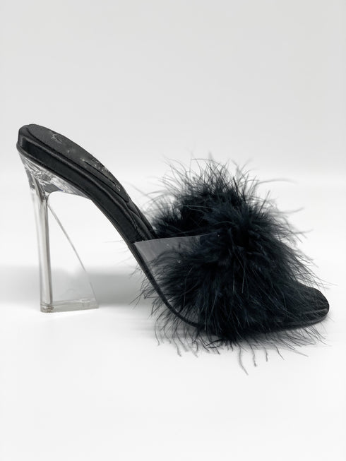 Sassy Fur Clear Black Heels